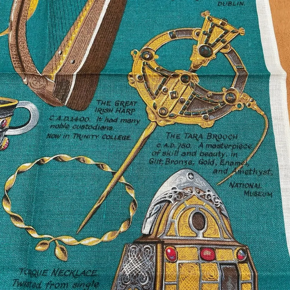Vintage Decorative Irish Pure Linen Tea Towel Ireland's Treasures & Artifacts